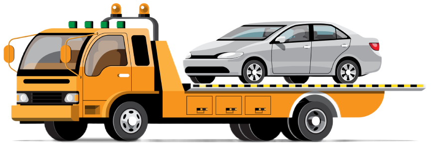 Gelber Abschleppwagen von Autoguru247 schleppt ein Fahrzeug mit Motorschaden ab.