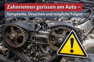 Gerissener Zahnriemen an einem Motor mit freiliegenden Zahnrädern als Ursache für einen schweren Motorschaden.